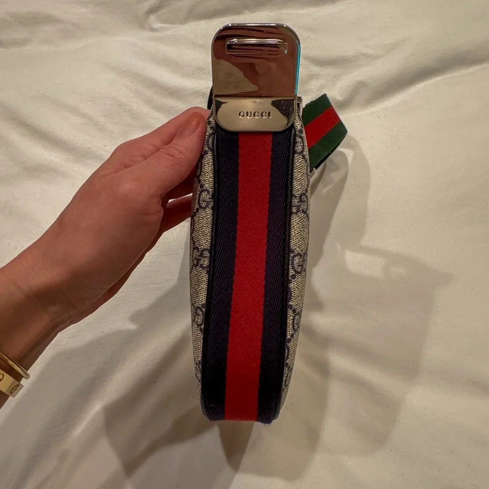 Brand New Gucci Attaché Small Shoulder Bag in Beige/Blue Supreme - Picture 2 of 5